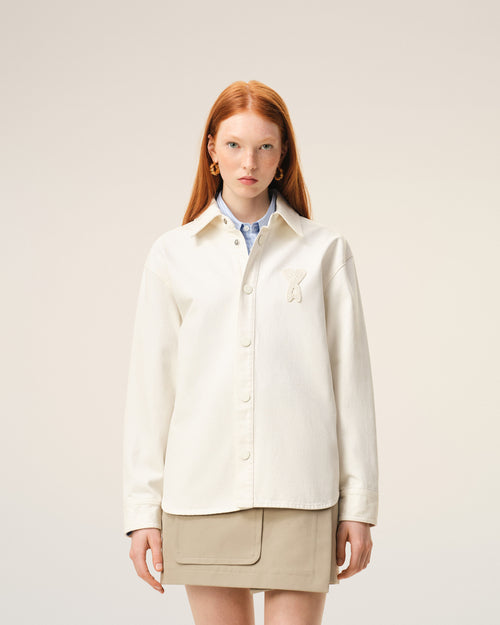 White Cotton Knitted Ami De Coeur Overshirt - 10 - Ami Paris
