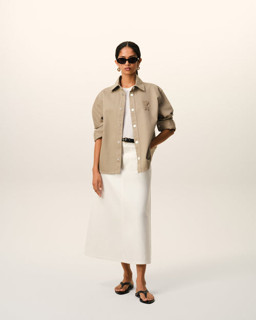                                     Giacca-camicia Ami De Coeur in maglia di cotone beige - 3                                 - Ami Paris