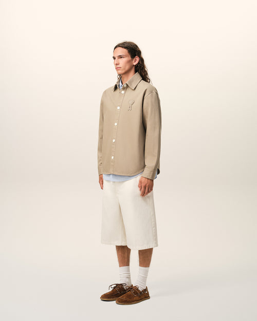 Beige Cotton Knitted Ami De Coeur Overshirt - 6 - Ami Paris
