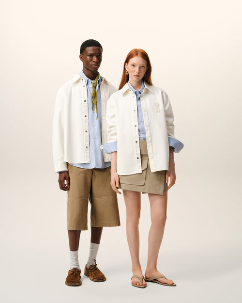 White Cotton Knitted Ami De Coeur Overshirt - 14 - Ami Paris