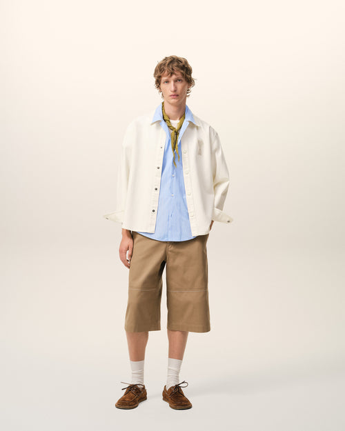 White Cotton Knitted Ami De Coeur Overshirt - 1 - Ami Paris