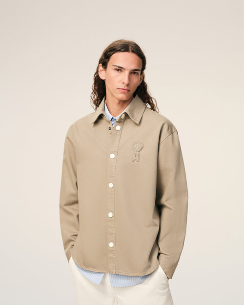 Beige Cotton Knitted Ami De Coeur Overshirt - 3 - Ami Paris