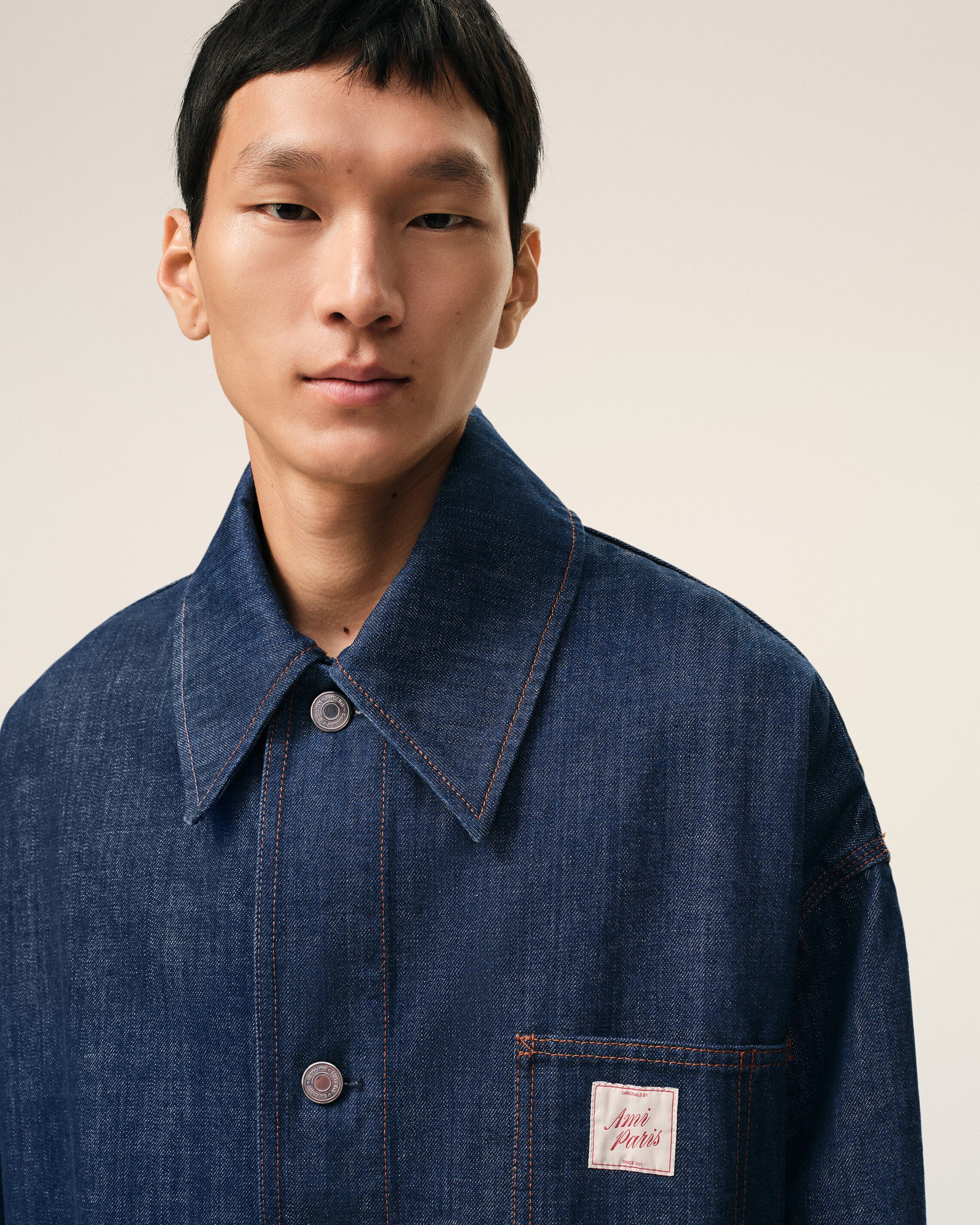ブルー コットン Ami Paris ヘリテージラベル ワーカージャケット