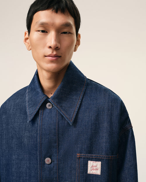 Blue Cotton Ami Paris Heritage Label Worker Jacket - Man - 4 - AMI Paris - Ami Paris