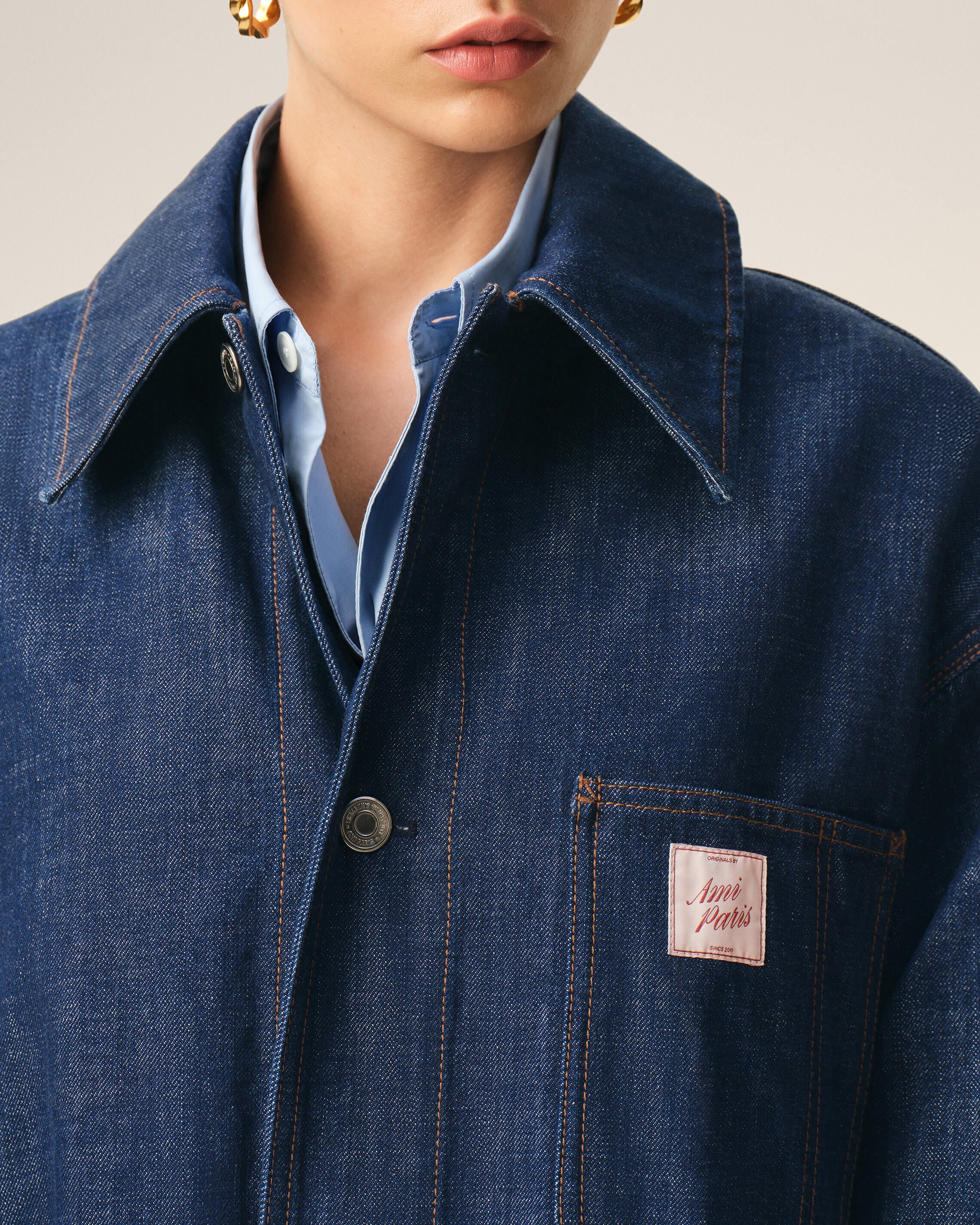 Blue Cotton Ami Paris Heritage Label Worker Jacket - 10