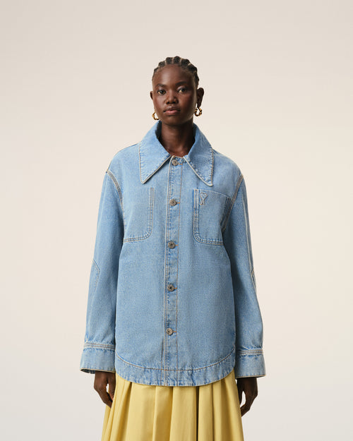 Blue Cotton Ami De Coeur Worker Worker Overshirt - 9 - Ami Paris