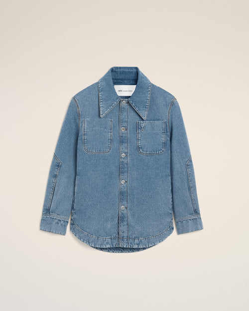                                 Blue Cotton Ami De Coeur Worker Worker Overshirt - 3                             - Ami Paris