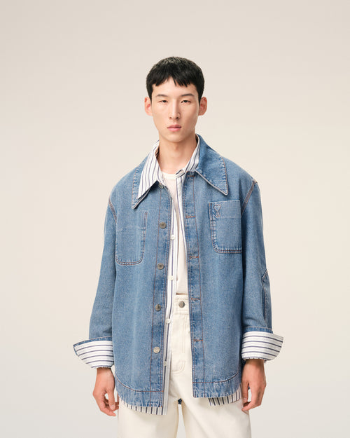 Blue Cotton Ami De Coeur Worker Worker Overshirt - 3 - Ami Paris