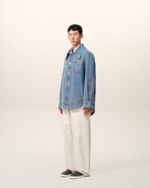 Blue Cotton Ami De Coeur Worker Worker Overshirt - 6 - Ami Paris