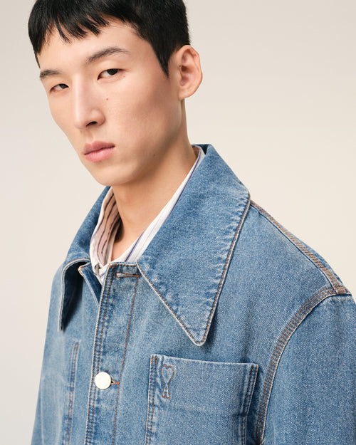 Blue Cotton Ami De Coeur Worker Worker Overshirt - 4 - Ami Paris