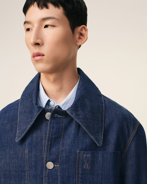 Blue Cotton Ami De Coeur Worker Worker Overshirt - 4 - Ami Paris