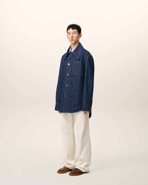 Blue Cotton Ami De Coeur Worker Worker Overshirt - 6 - Ami Paris