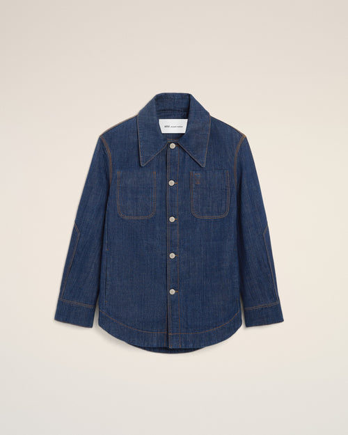                                     Blue Cotton Ami De Coeur Worker Overshirt - 3                                 - Ami Paris