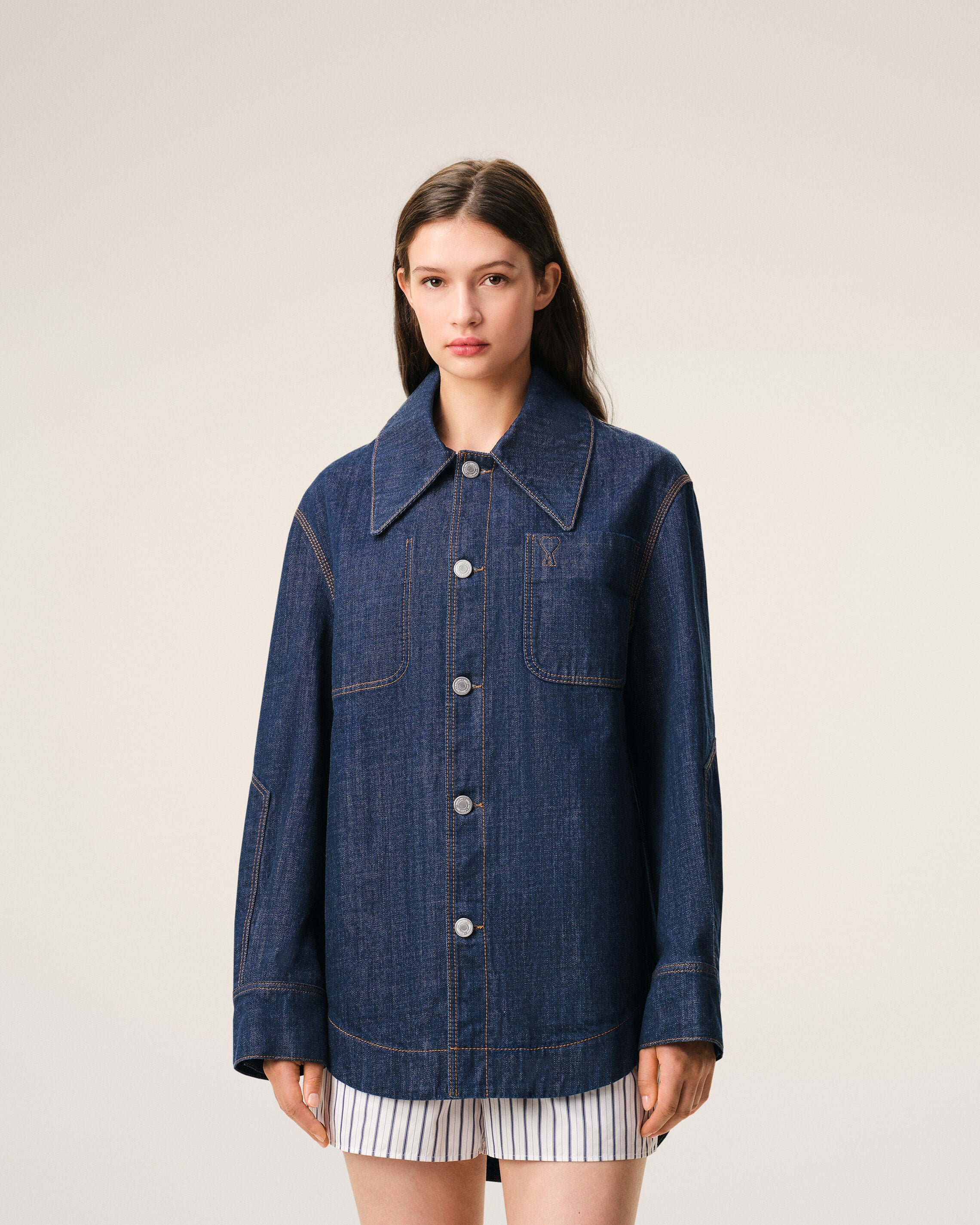 Blue Cotton Ami De Coeur Worker Overshirt - 10