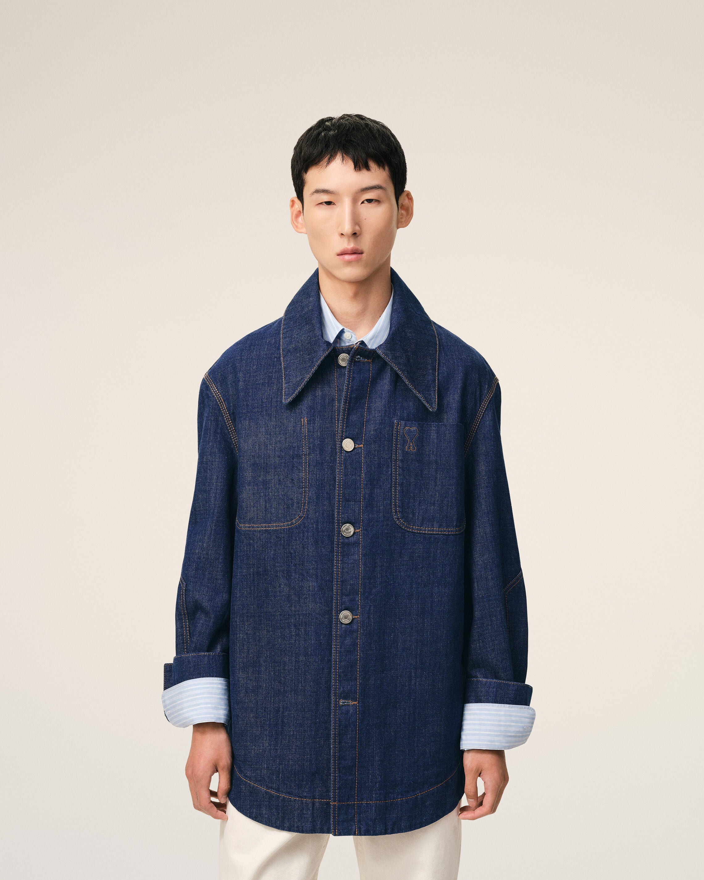 Blue Cotton Ami De Coeur Worker Overshirt - 3