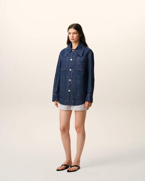 Blue Cotton Ami De Coeur Worker Overshirt - Woman - 13 - AMI Paris - Ami Paris