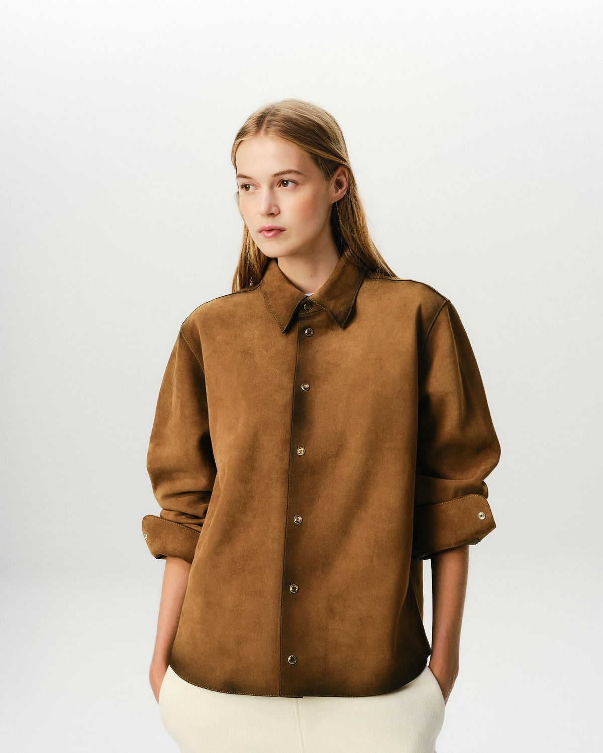 Brown goat leather buttoned overshirt - 8