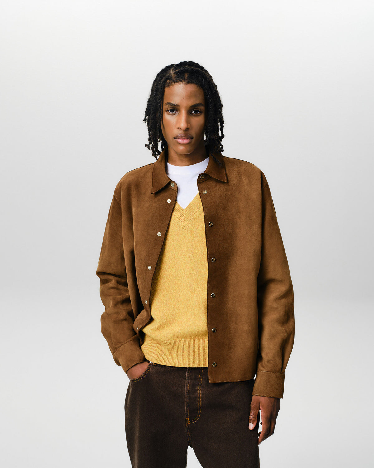 Brown goat leather buttoned overshirt - 3