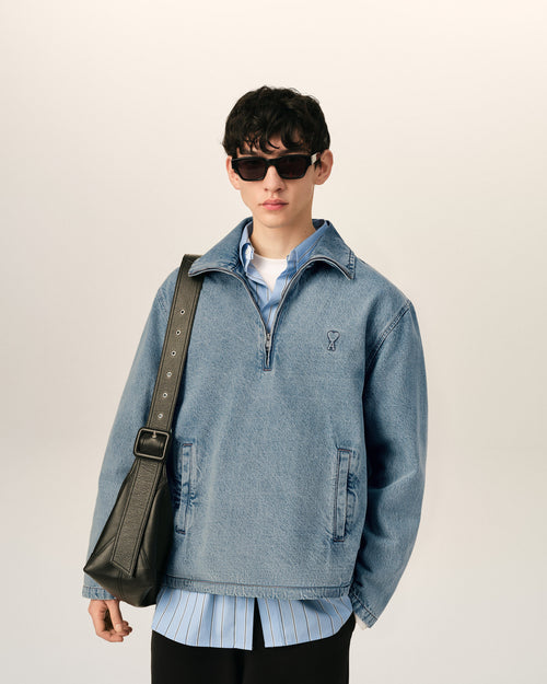 Blue cotton vareuse with Ami de Coeur - Man - 3 - AMI Paris - Ami Paris