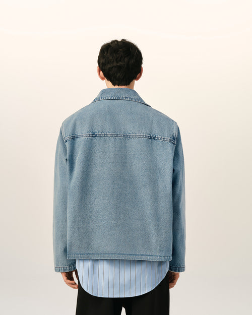 Blue cotton vareuse with Ami de Coeur - Man - 5 - AMI Paris - Ami Paris