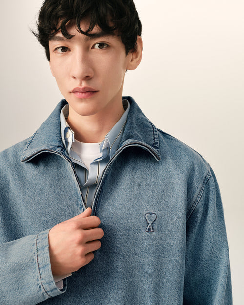 Blue cotton vareuse with Ami de Coeur - Man - 4 - AMI Paris - Ami Paris