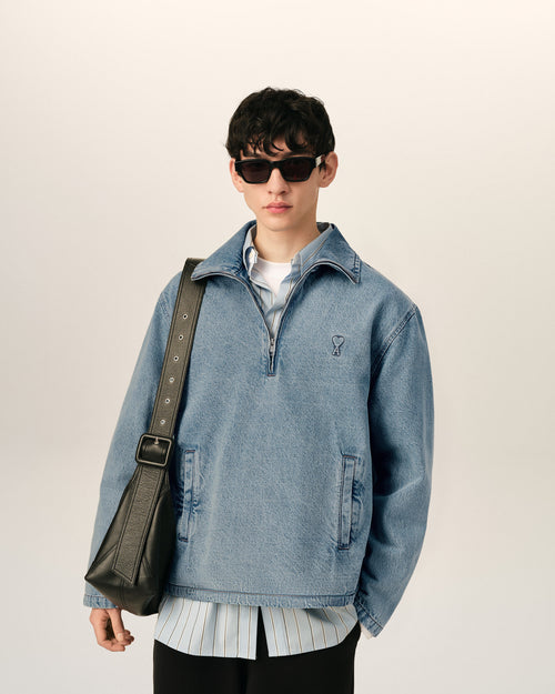 Blue cotton vareuse with Ami de Coeur - Man - 3 - AMI Paris - Ami Paris
