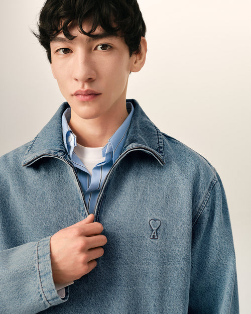 Blue cotton vareuse with Ami de Coeur - Man - 4 - AMI Paris - Ami Paris
