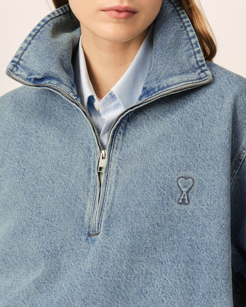 Blue cotton vareuse with Ami de Coeur - Woman - 5 - AMI Paris - Ami Paris