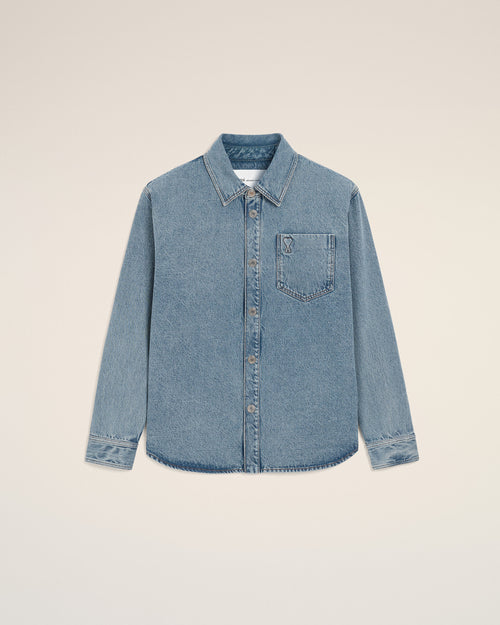 Blue cotton overshirt with Ami de Coeur - 2 - Ami Paris