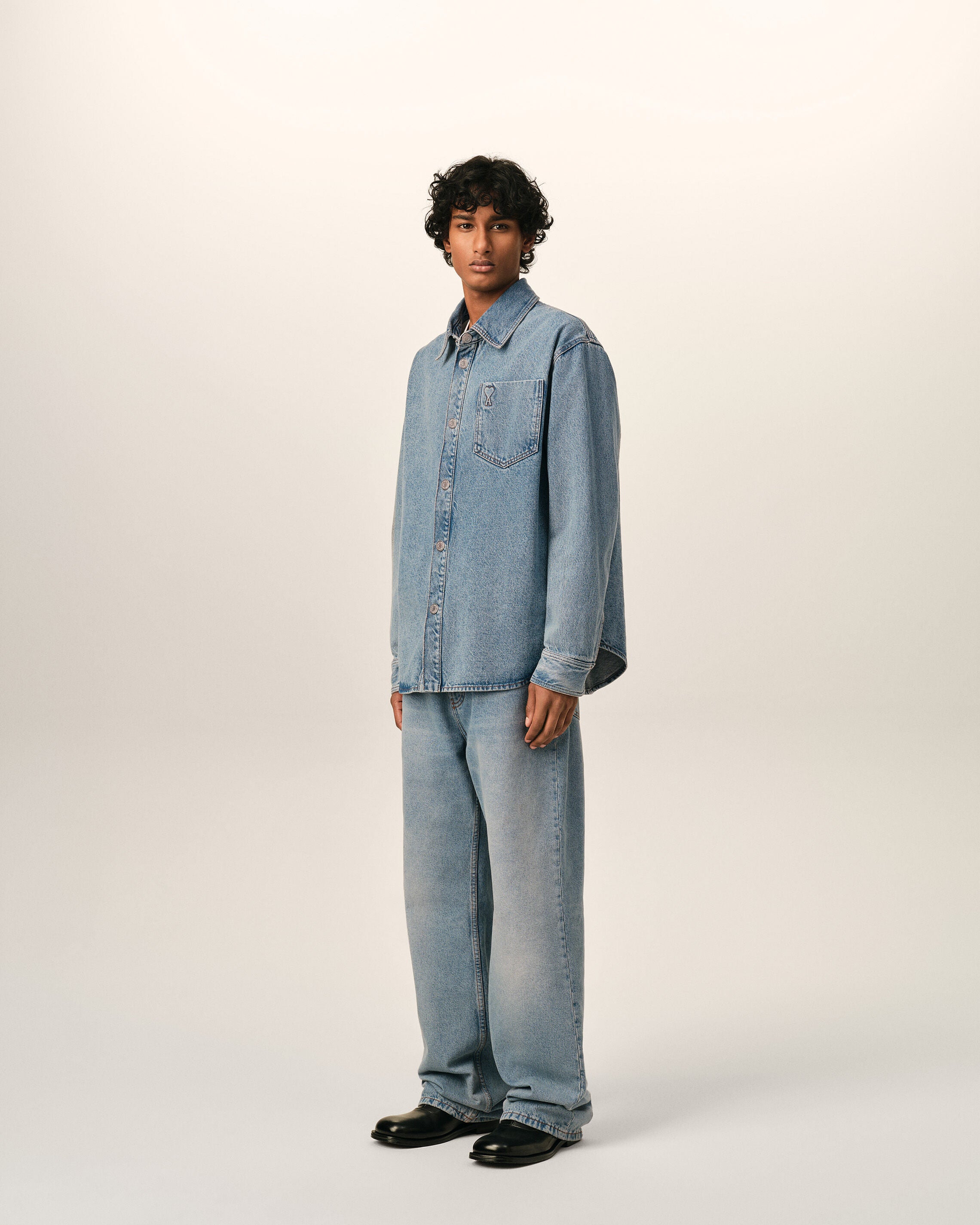 Blue cotton overshirt with Ami de Coeur - 6