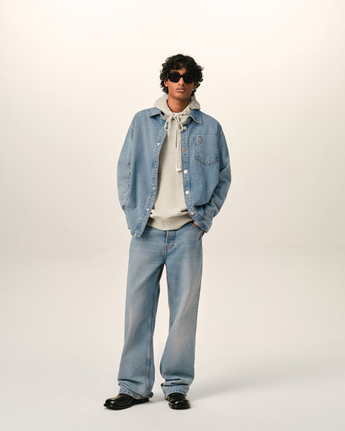 Blue cotton overshirt with Ami de Coeur - 1 - Ami Paris