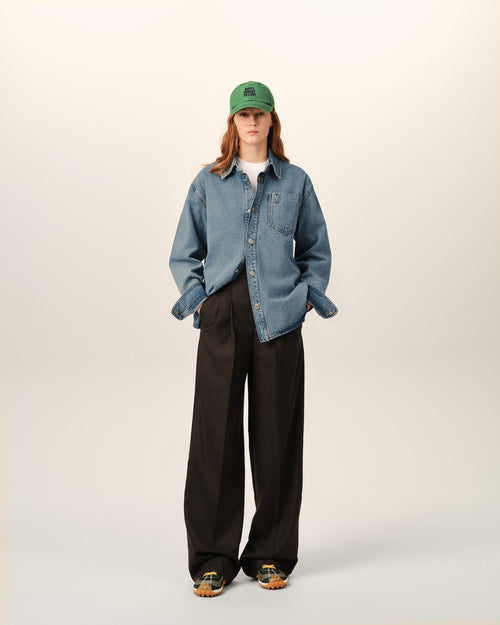                                 Blue cotton overshirt with Ami de Coeur - 3                             - Ami Paris