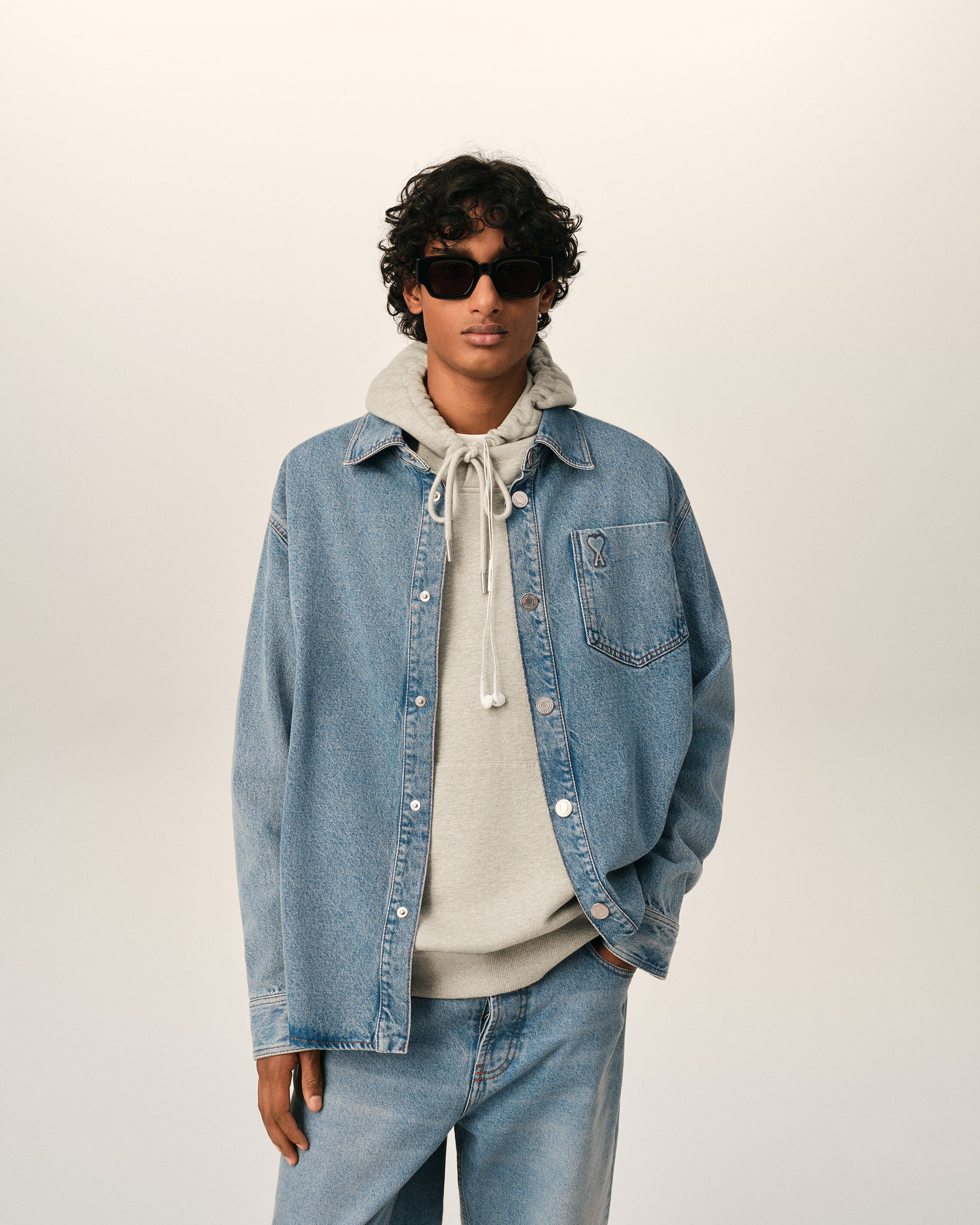 Blue cotton overshirt with Ami de Coeur - 3