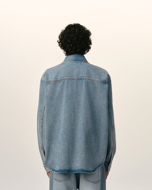 Blue cotton overshirt with Ami de Coeur - Man - 5 - AMI Paris - Ami Paris