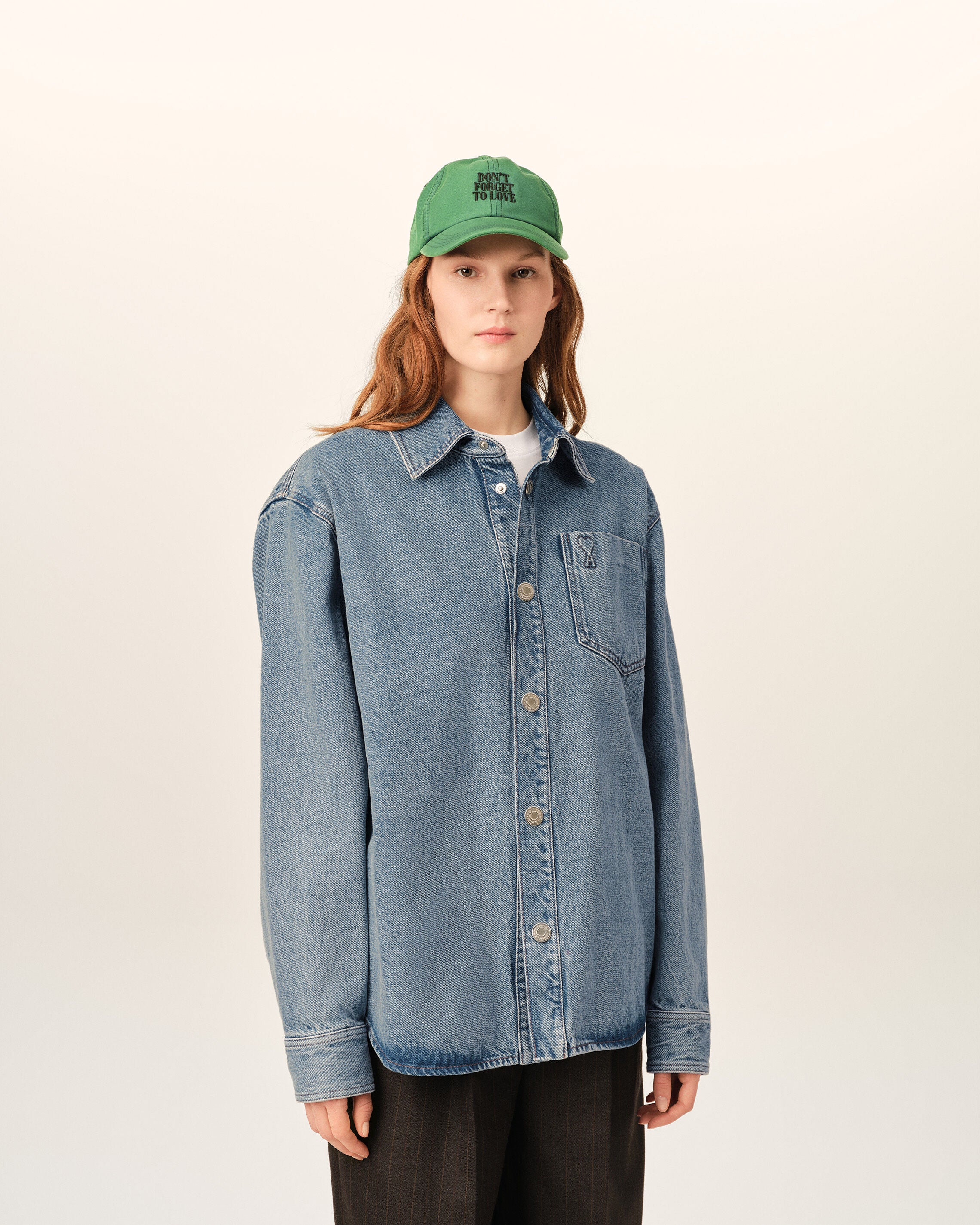 Blue cotton overshirt with Ami de Coeur - 9
