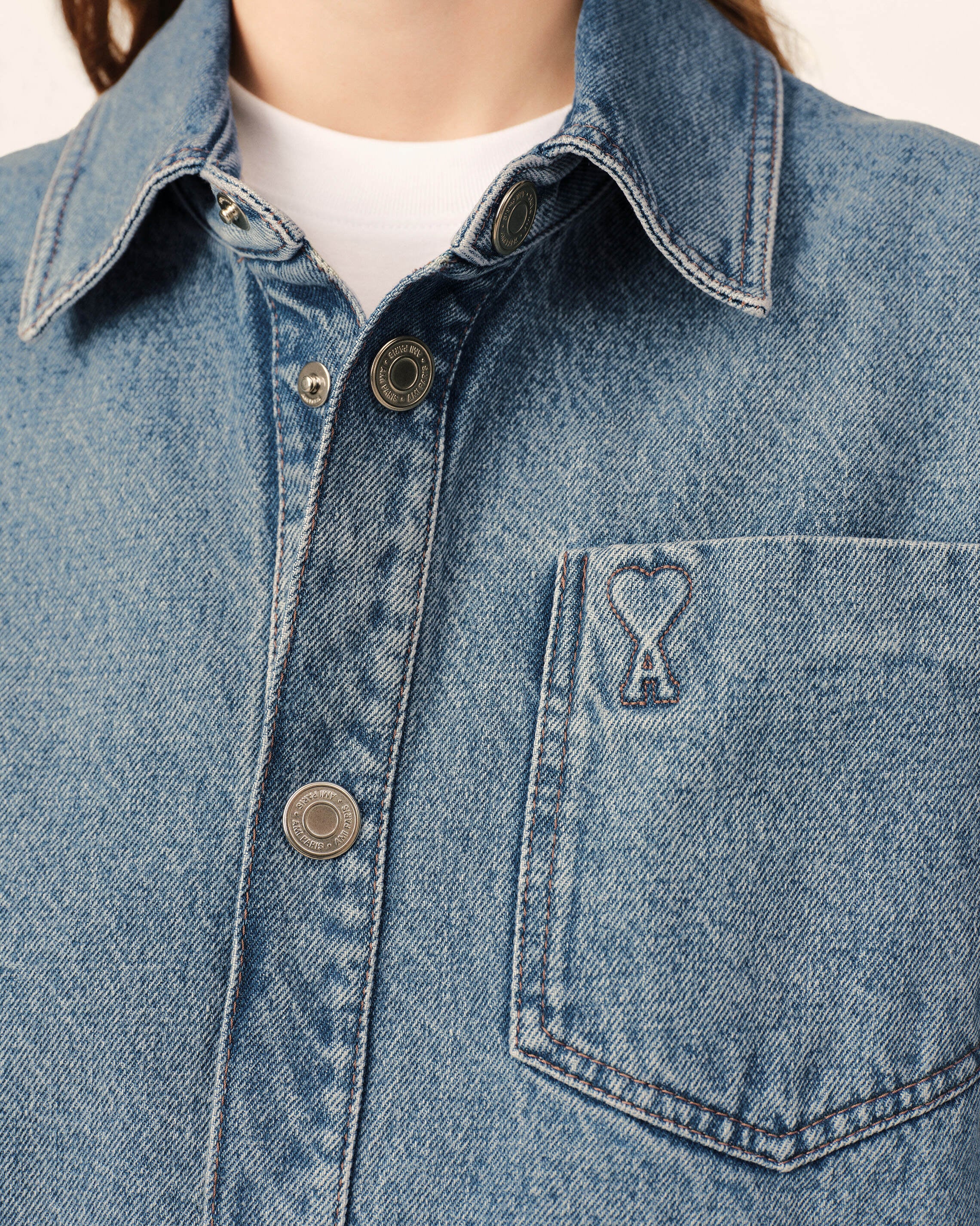 Blue cotton overshirt with Ami de Coeur - 10