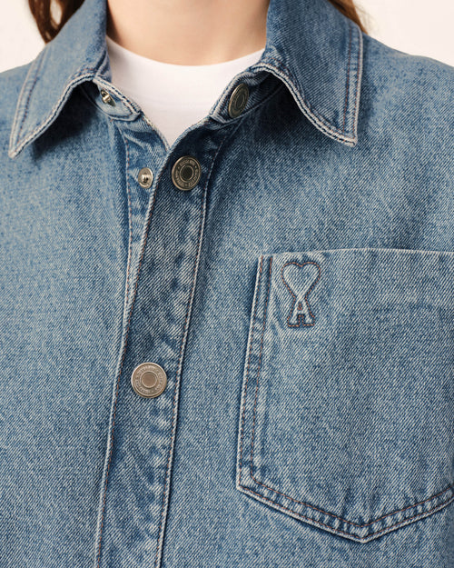 Blue cotton overshirt with Ami de Coeur - Woman - 10 - AMI Paris - Ami Paris
