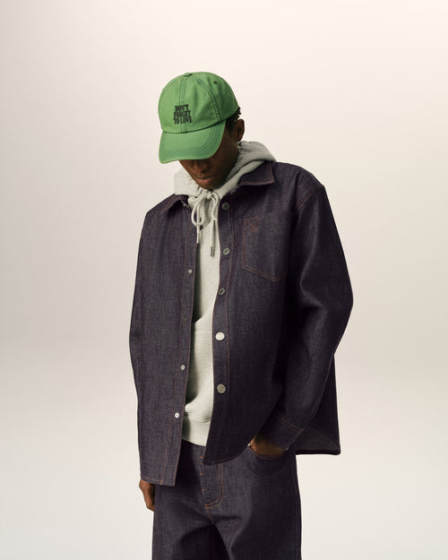 Blue cotton overshirt with Ami de Coeur - Man - 3 - AMI Paris - Ami Paris