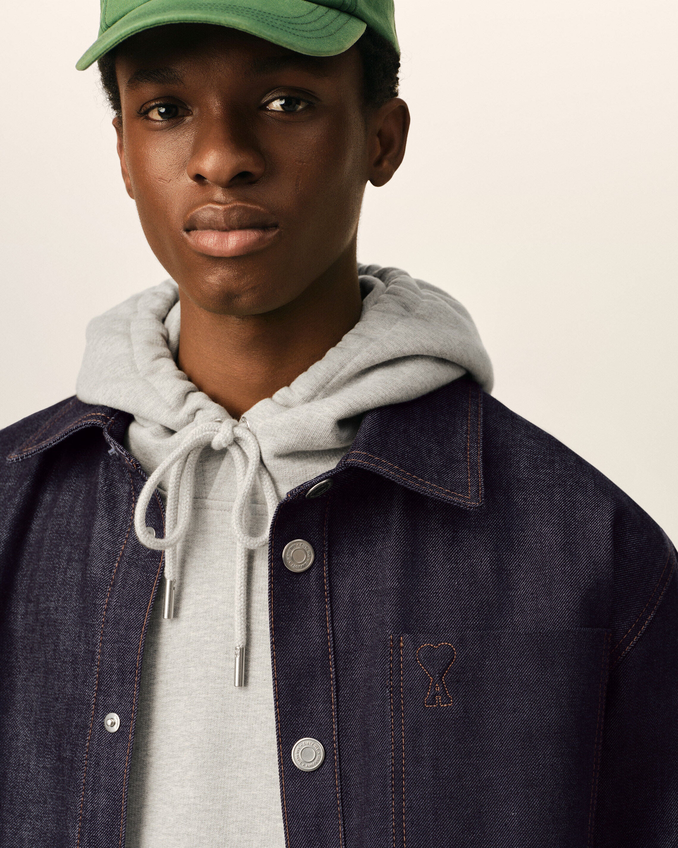 Blue cotton overshirt with Ami de Coeur - 4