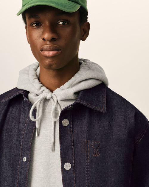 Blue cotton overshirt with Ami de Coeur - Man - 4 - AMI Paris - Ami Paris