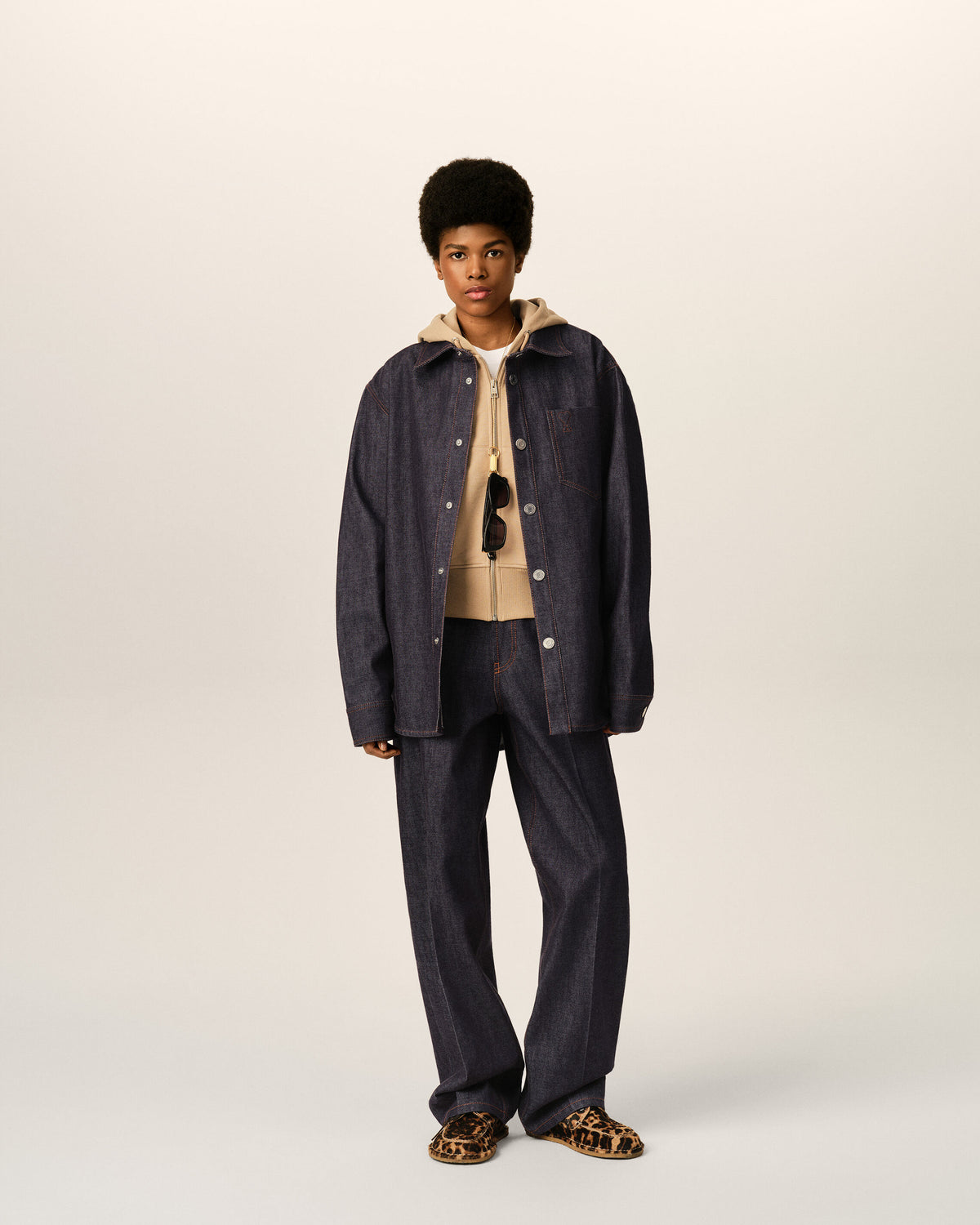 Blue cotton overshirt with Ami de Coeur - 8
