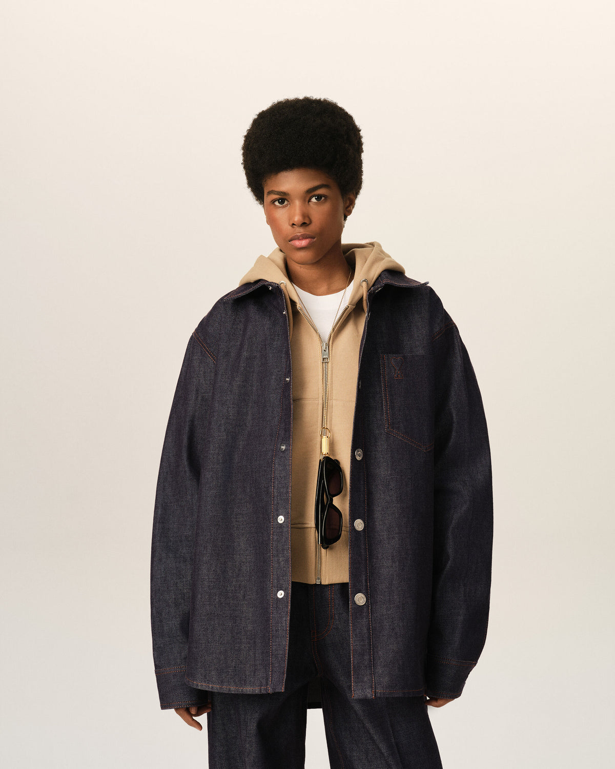 Blue cotton overshirt with Ami de Coeur - 9