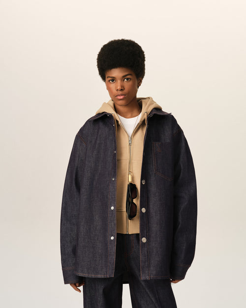 Blue cotton overshirt with Ami de Coeur - Woman - 9 - AMI Paris - Ami Paris