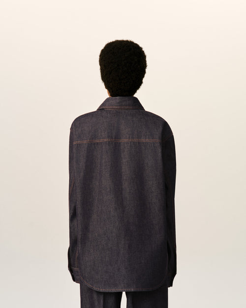 Blue cotton overshirt with Ami de Coeur - Woman - 11 - AMI Paris - Ami Paris