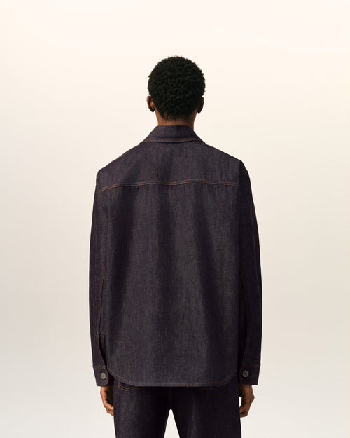 Blue cotton overshirt with Ami de Coeur - Man - 5 - AMI Paris - Ami Paris