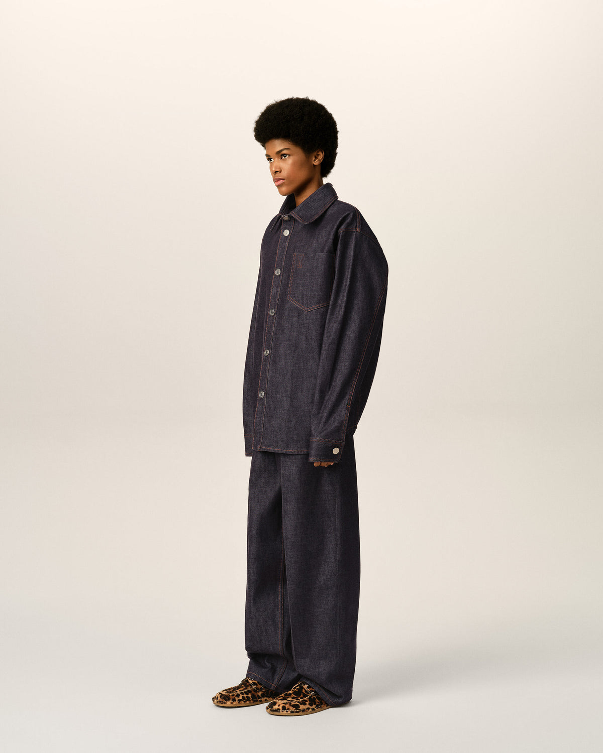 Blue cotton overshirt with Ami de Coeur - 12