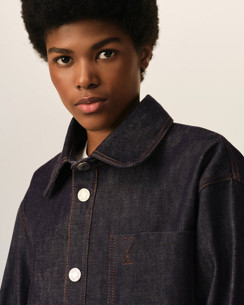Blue cotton overshirt with Ami de Coeur - Woman - 10 - AMI Paris - Ami Paris