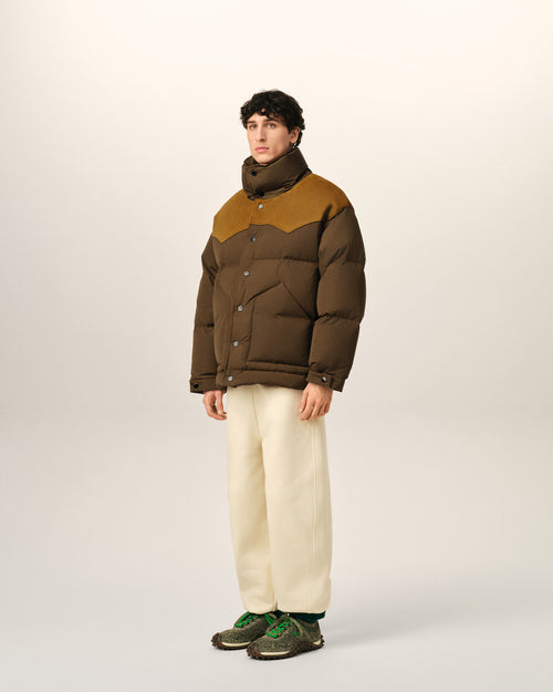 Brown nylon and cotton down jacket with leather panels - Man - 6 - AMI Paris - Ami Paris
