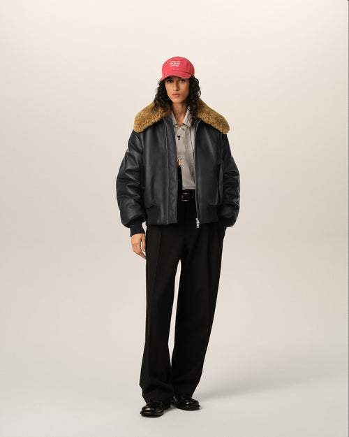 Chaqueta acolchada de cuero de cordero negro - Mujer - 8 - AMI Paris - Ami Paris