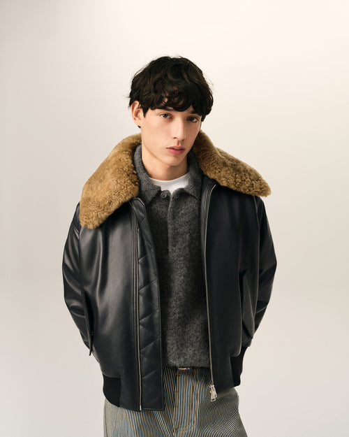Chaqueta acolchada de cuero de cordero negro - Hombre - 3 - AMI Paris - Ami Paris